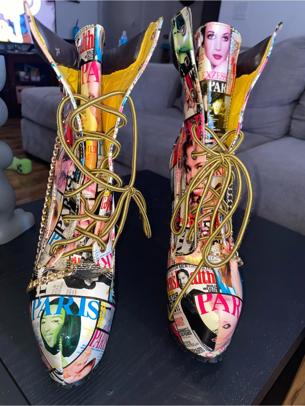 Multicolor Graphic Lace-Up Women's Heeled Boots